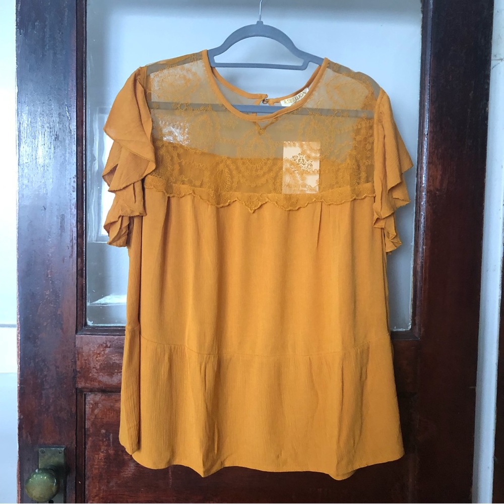 Anthropologie Rebellion Marigold Flutter Sleeve Lace Crochet Peplum Plus Size - Picture 9 of 17